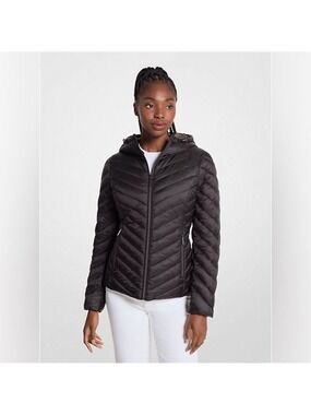 NWT Michael Kors Chevron Logo Print Quilted Nylon Reversible Jacket Size L